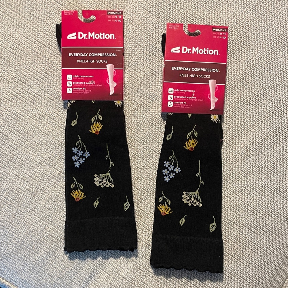 Black Floral Compression Socks